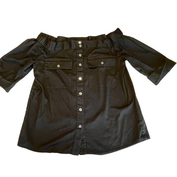 MICHAEL Michael Kors Black Off the Shoulder 3/4 Sleeve Cropped Cotton Blouse S - Picture 1 of 13